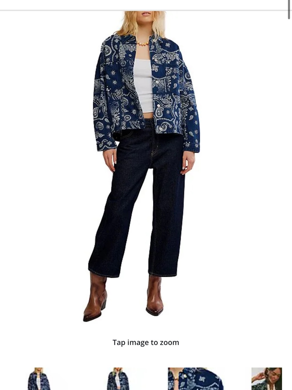Free People Opal Swing Bandana Print Collared Long Sleeve Denim Jacket Large NEW